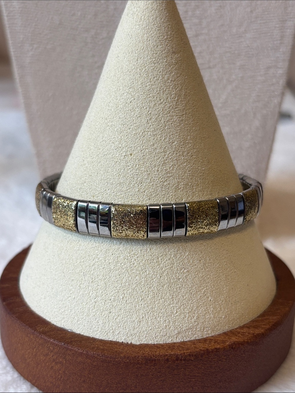 Milor Stainless Steel Expansion Stretch Bracelet with Gold Glitter